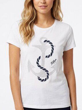 Tommy Hilfiger Nautical Embellished T-shirt, Rhinestone Anchor, Size XL